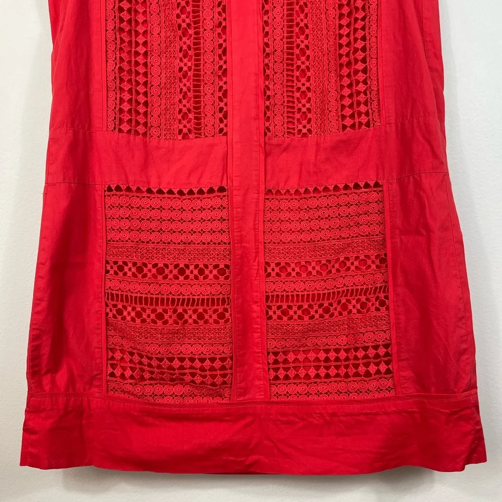 J.Crew Radish Coral-Red Embroidered Lace Sleeveless Shift Dress Cotton Size M - Picture 5 of 14